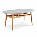 Tafel oval 150 x 75 x 45 cm hout met een grijs bovenblad