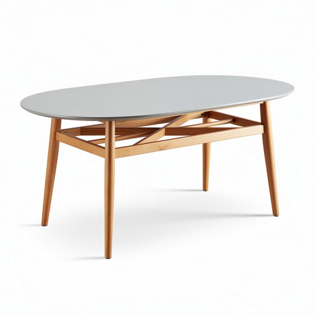 Tafel oval 150 x 75 x 45 cm hout met een grijs bovenblad