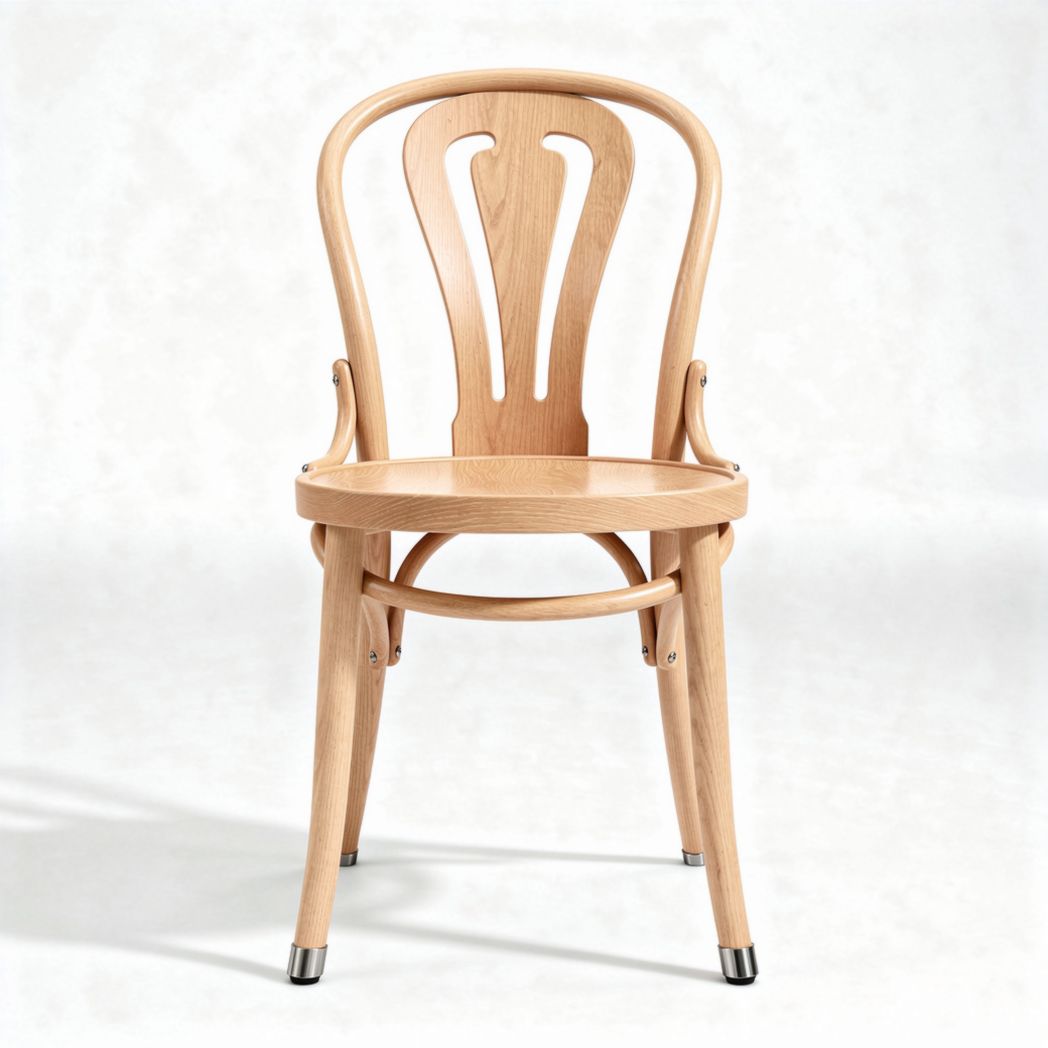 Houten stoel met open rugleuning en afgeronde zitting 45 x 45 x 80cm
