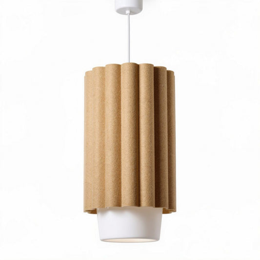 Hanglamp van karton met witte lampenkap hoogte 30cm diameter 15cm