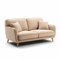 Twee-zits bank van stof in beige met houten poten en kussens 180 x 90 x 85cm