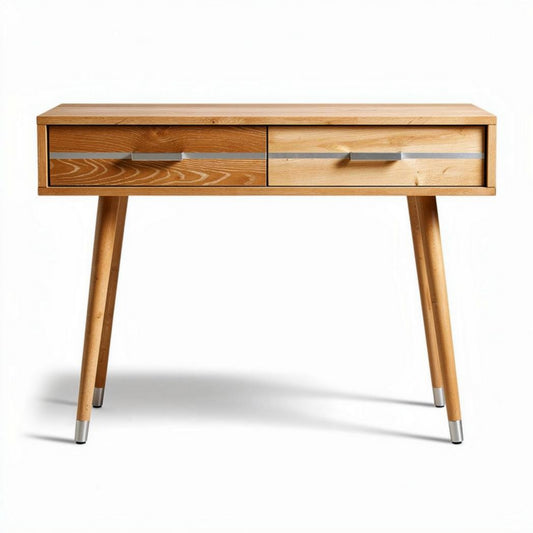 Houten bureau met twee lades en metalen grepen 100 x 50 x 75cm