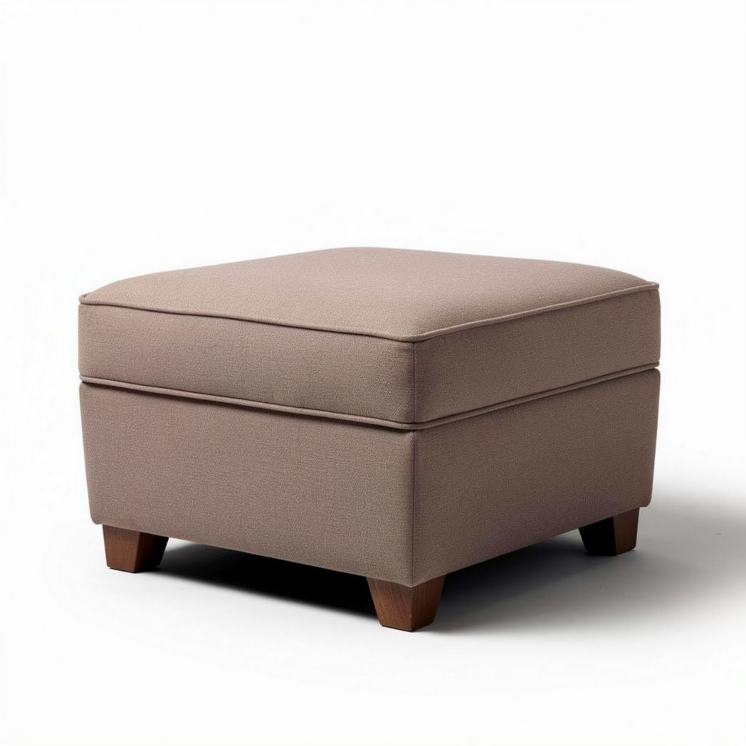 Houten voetenbank 45 x 45 x 40 cm met stoffen bekleding in bruin