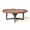 Salontafel van walnut hout met metalen onderstel ronde vorm 100 x 100 x 40cm
